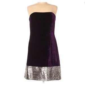 Badgley Mischka Strapless Purple Metallic Velvet Cocktail Dress | Size 8